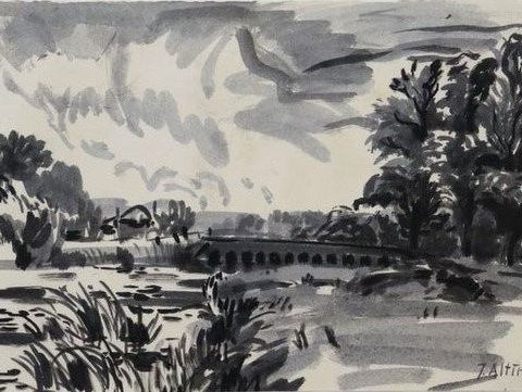 Jan Altink (1885-1971) - "landschap met brug"