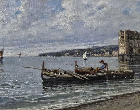 Giuseppe Carelli (1858-1921) - Pescatori a palazzo Donn'Anna