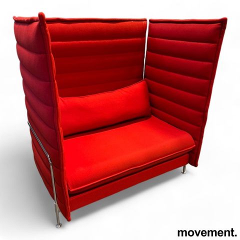 Vitra Alcove alkovesofa, kompakt modell i rødt ullstoff / krom, 125cm bredde, pe