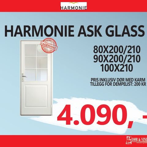 Harmonie Ask glass innerdør inkl. karm