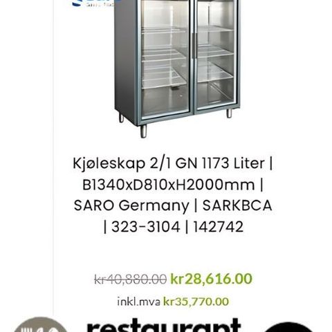 Kjøleskap med glassdør dobbelt dør | 1173 liter | 2/1 gn | SUPER PRIS