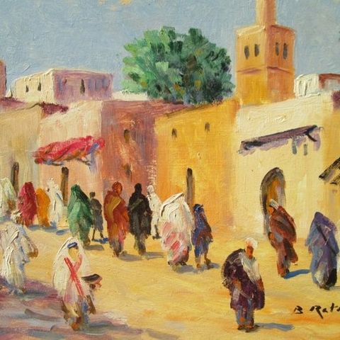 Retaux Bruno (1947) - Rue animée à Marrakech Maroc