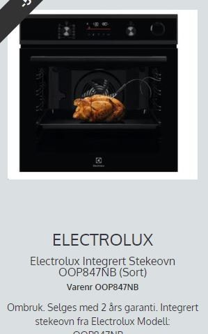 Electrolux Integrert Stekeovn OOP847NB (Sort)