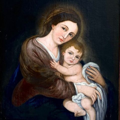 European school (XVIII), tras Murillo - Virgen con niño