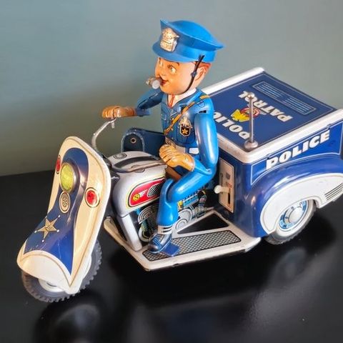 Nomura - Leketøy Japanese Tinplate & Battery Operated Police Patrol Scooter, Unb