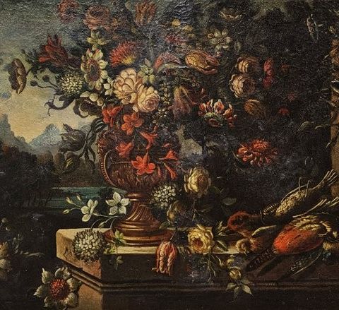 European School (XVIII) - Still life with vase flowers and birds