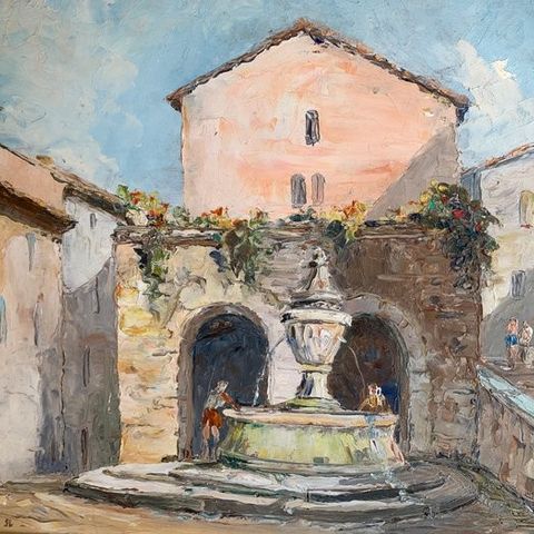 Noël Pichot (1900-1972) - Eté à Saint-Paul De Vence, place de la grande fontaine