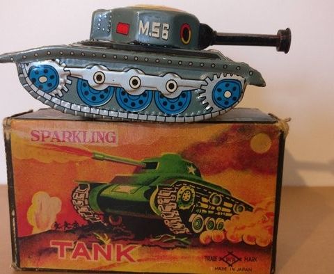 Daiya  - Leke-stridsvogn 1950's/1960's Japanese Tinplate  Sparkling Tank M-56, U