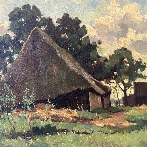 Eduard Houbolt (1885-1954) - Hooischuur in een bosrijke omgeving