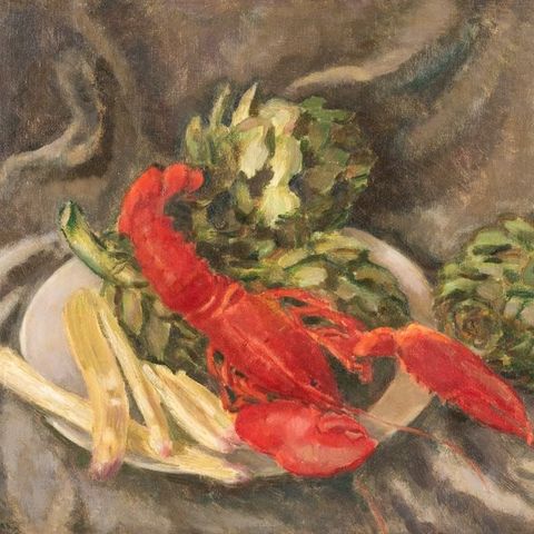 Lous Sluijters (1908-1981) - Still life with lobster, artichoke and aspergus