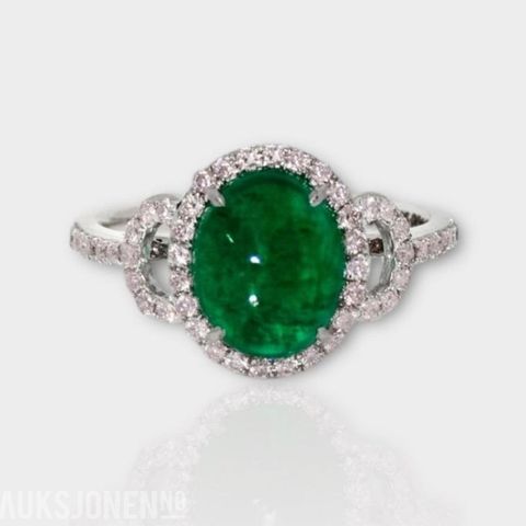 2024 RING- HVITT GULL- SMARAGD-DIAMANT- IGI INTENSE GREEN, avsluttes 21.09