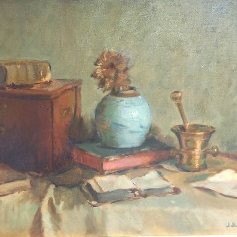 Jacobus Bijtel (1893-1983) - Stilleven met vijzel en boeken