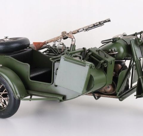 1:10 - Motorsykkel-modell - Vintage Army Motorbike with Sidecar Metal Model - be