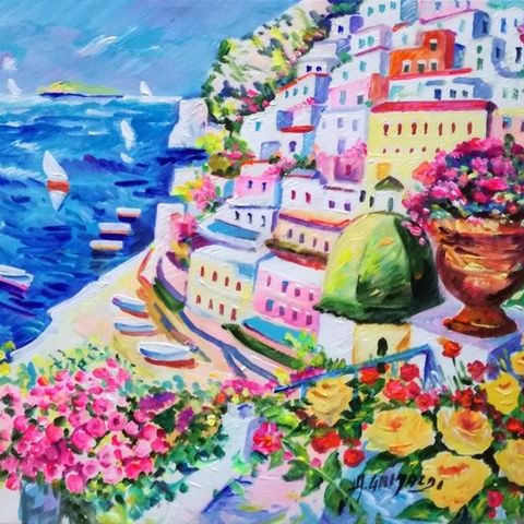 Alfredo Grimaldi (1950) - Colori di Positano (Costiera Amalfitana)