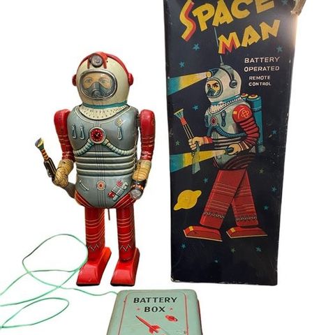 Toy Nomura  - Tinnleke Japanese Tinplate & Battery Operated Space Man Toy, Remot