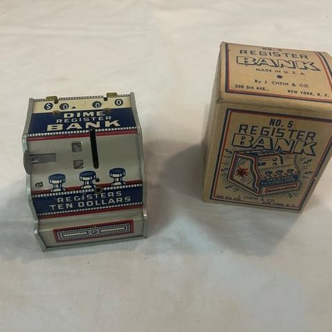 J Chein & Co  - Tinnleke Americana - Tin Toy No.5 Register Bank, Boxed - 1960-19