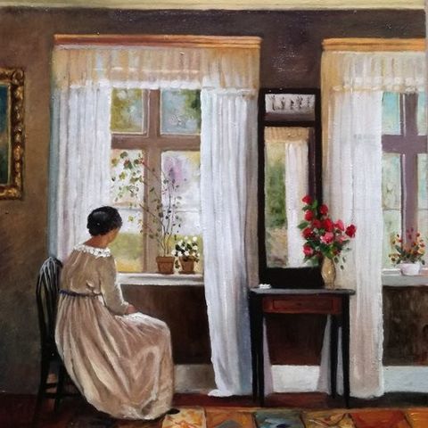 A. Della Valle (XX-XXI), da Carl Vilhelm Holsøe - Dama alla finestra (Interno)