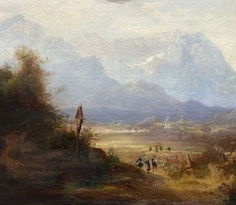 Giuseppe Canella (1788-1847), Attribuito - Veduta con viandanti