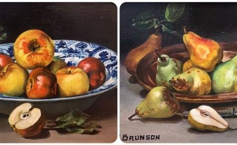 C Brunson (XX) - Paar fruitstillevens in porselein kom