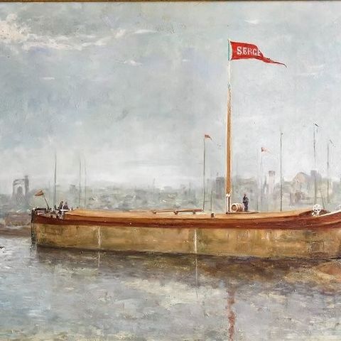 Jan Frans Simons (1855-1919) - La péniche "Serge" à quai