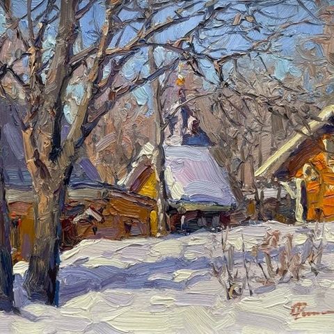 Sergei Flitov (1964) - Soleil de Mars - Village sous la Neige