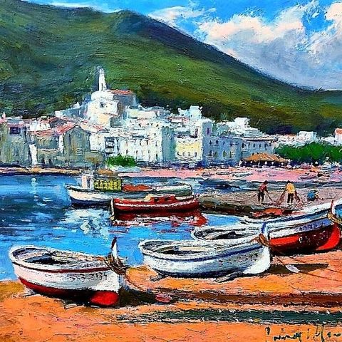 Francesc Carbonell Massabe  1928 - Cadaqués bahía con barcas