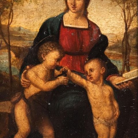 Raphael (1483-1520), Nachfolger. - Madonna mit Kind und Johannes dem Täufer, - N