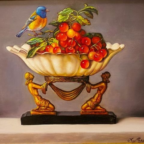 Alfonso Moreno (1947-) - Stilleven met vogeltje