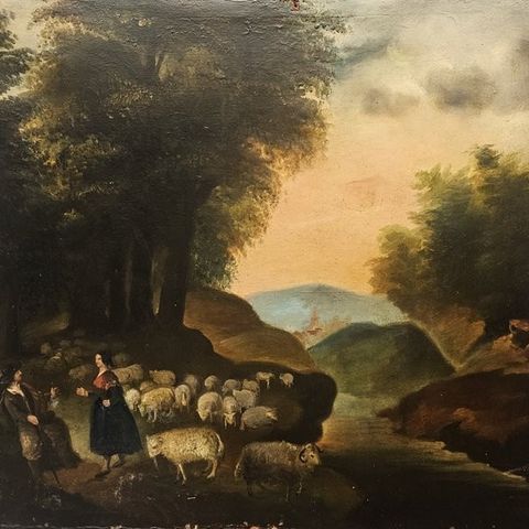 European School (XVIII-XIX) - Shepherd and flock in bucolic landscape