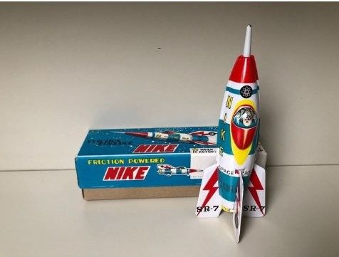 Masuya  - Tinnleke - Japanese Tinplate & Friction Powered Nike Space Rocket, Box