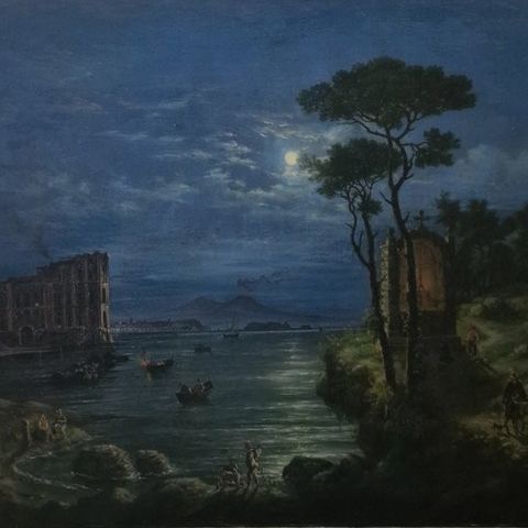 Giovanni Serritelli (1818-1891) - Veduta di Napoli al chiar di luna