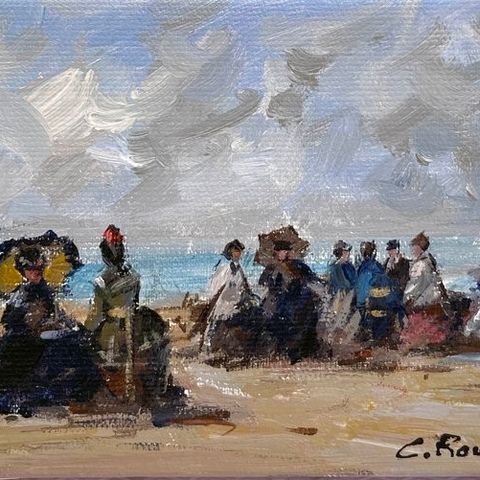 Camille Rousseau (1949-) - Élégantes sur la Plage de Deauville