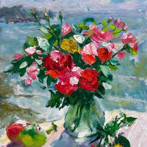 Anatoly Belonog (1946) - Bouquet de Roses sur fond de Mer