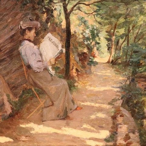 Jean-Louis Asté (1864 - 1943) - Impressionistisch parkzicht met dame