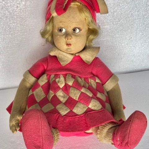 Lenci  - Dukke Felt Doll with Pink and White Dress - 1930–1940 - Frankrike