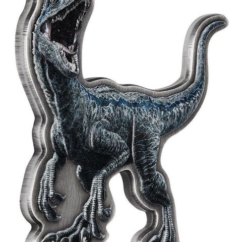 2021 Niue 2 oz Sølv  Jurassic World   Velociraptor  Antique Finish M/Etui & COA