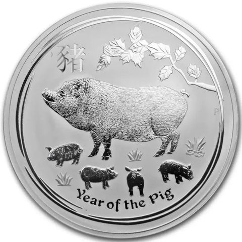 2019 Australia 1 Kilo Sølv Lunar S2 Year of the Pig BU M/Kapsel (Ripete kapsel)