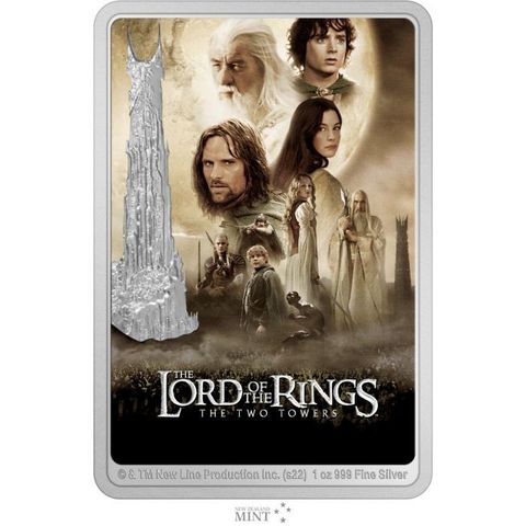 2022 Niue 1 oz Sølv  Lord of the Rings Movie Poster   Two Towers  Proof M/Etui &