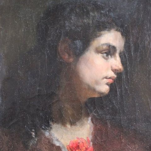 Italienische Schule (XIX), Umkreis Antonio Mancini - Dame mit Rose