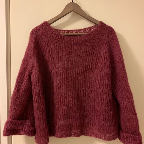 GENSER, Dame str. XL, beige rosa bomullsgarn, hjemmestrikket GENSER, Dame str. XL, beige rosa bomullsgarn, hjemmestrikket