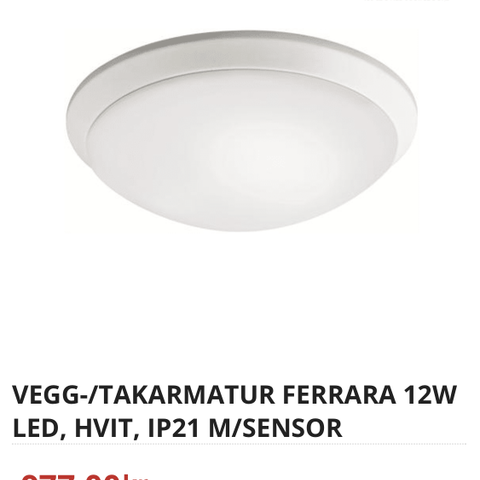 2 stk Runde LED lampe (enkel montering) IP 44 dimbar | FINN.no Malmbergs Ferrara, LED, 18W, Hvit, med bevegelsessensor