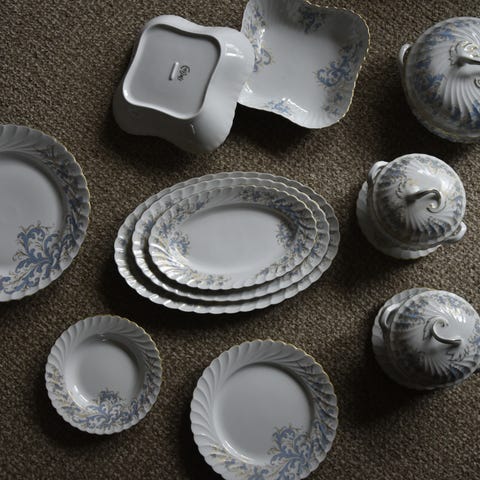 Porselen skjeer sett med asiatisk dekor blå og flerfarget | FINN-torget