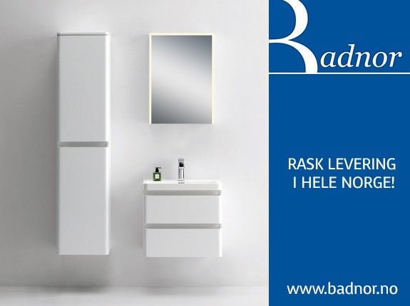 Badnor Mie 60+40cm møbelpakke (3220) m speilskap, HVIT Linnie speilskap 50cm m LED belysning og stikkontakt