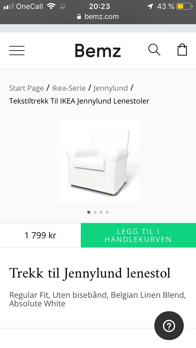 JENNYLUND lenestol med lintrekk fra Bemz | FINN.no Jennylund, trekk til lenestol med bisebånd Bemz | Lenestol