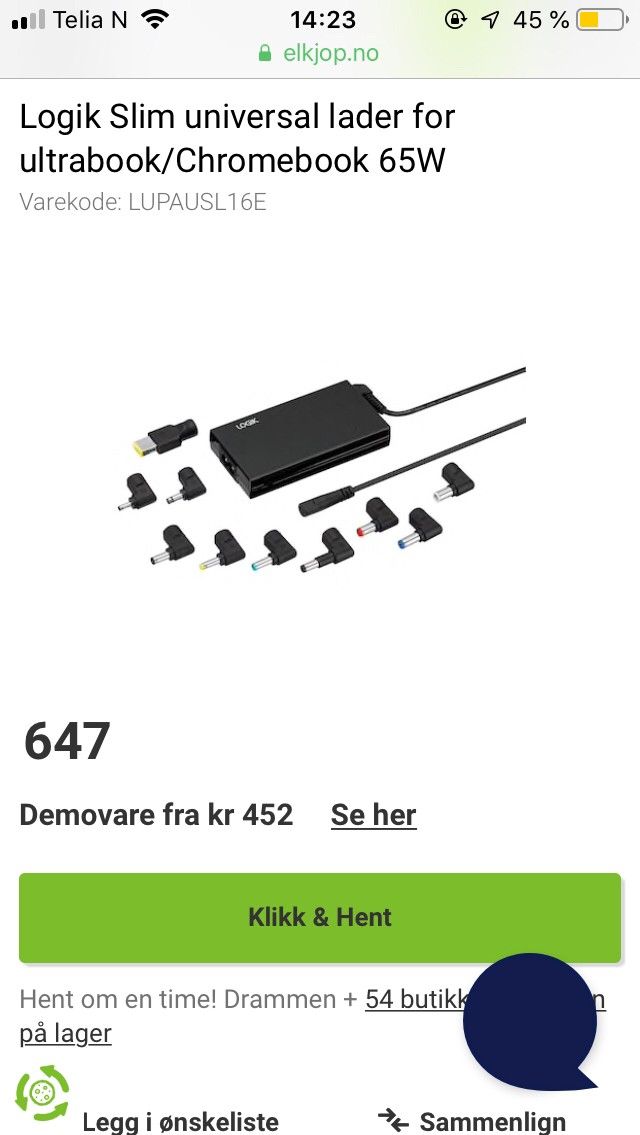 LOGIK UNIVERSAL ULTRABOOK STRØMADAPTER | FINN.no Logik Slim universal lader for ultrabookChromebook 65W