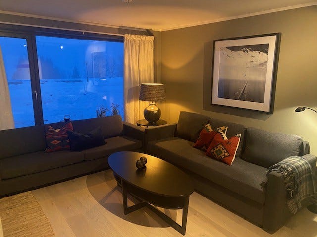 Hyggelig stue hvor det også er en ny sovesofa og TV Galleribilde