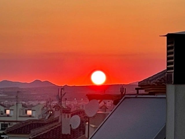 Takterrasse, solnedgang Galleribilde