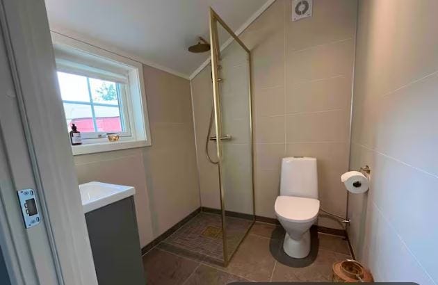 Lite bad med dusj, toalett og vask Galleribilde