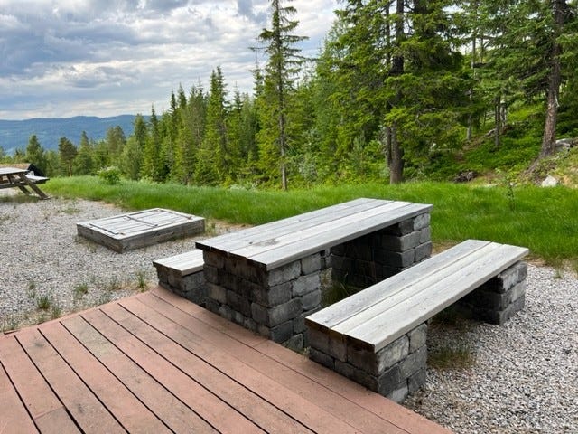 Uteplass ved skog og alpinnedfart Galleribilde