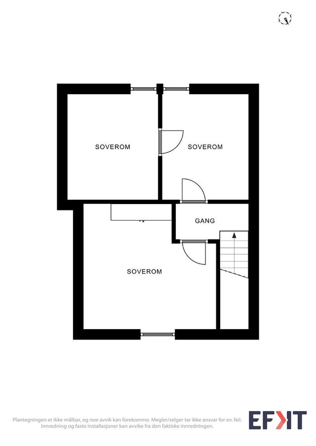 Plantegning 2. etg. Her er det satt opp en skillevegg for å lage to soverom mot sør.